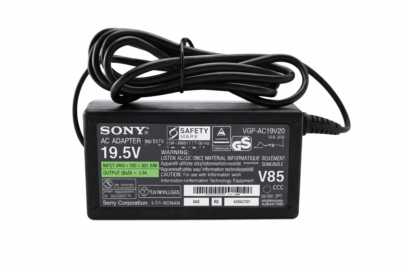 Cargador SONY VAIO 19.5v 3.9a Cable Corriente